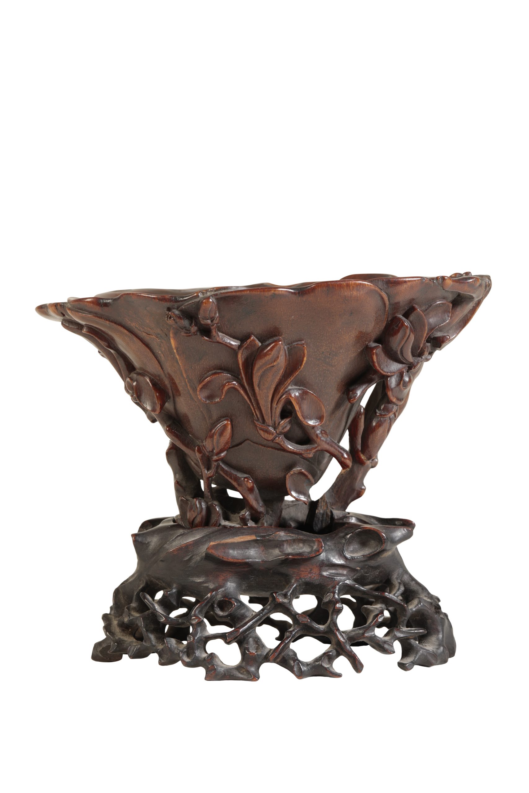 Rhinoceros Horn 'Magnolia and Prunus' Libation cup, Kangxi Period Rhinoceros Horn 'Magnolia and Prunus' Libation cup, Kangxi Period