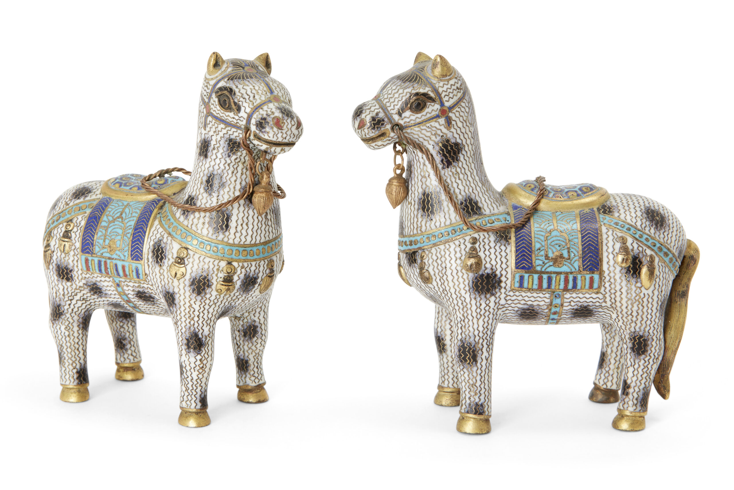 A pair of Chinese champlevé and cloisonné-enamel horses, 18th century