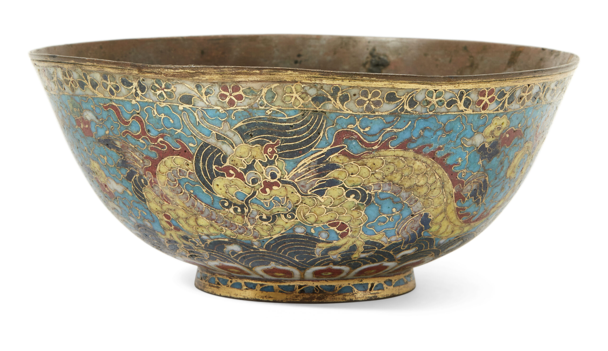 A Chinese 'winged dragons' cloisonné-enamel bowl, 16th century