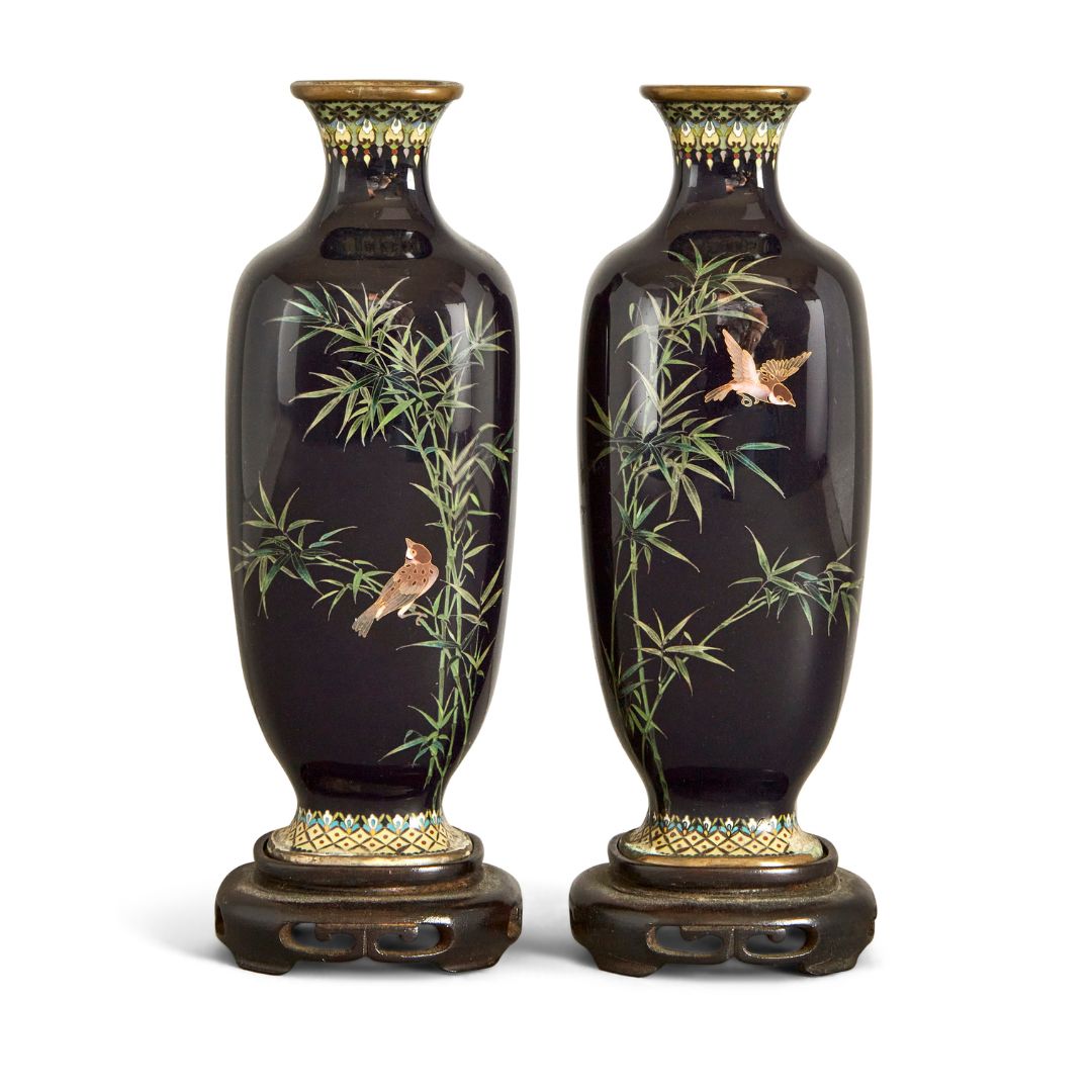 A pair of Japanese cloisonne enamel vases by Hayashi Kodenji, late Meiji period