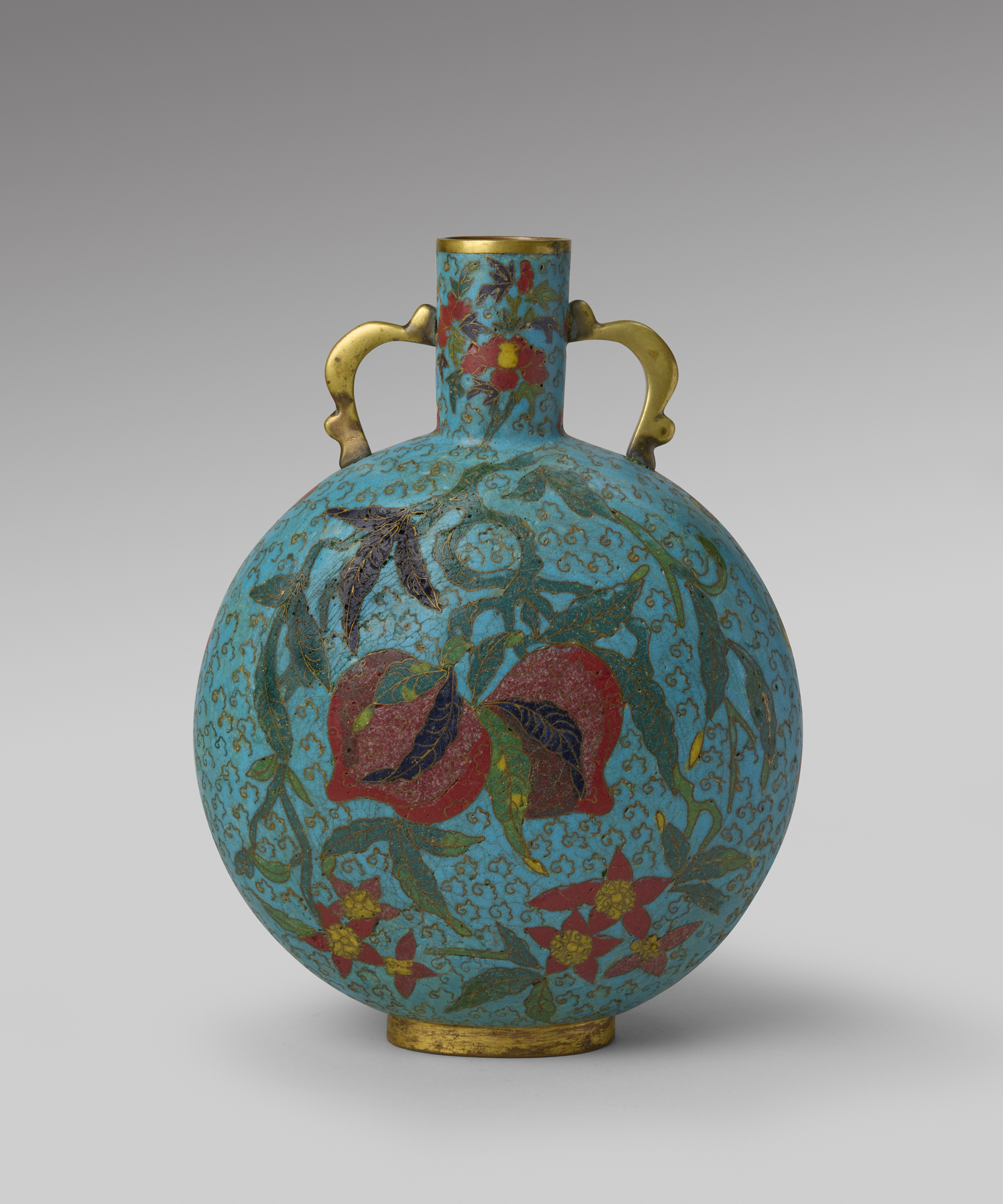 A rare cloisonne enamel garlic-head twin-handled vase (Qianlong period, 1736-1795)
