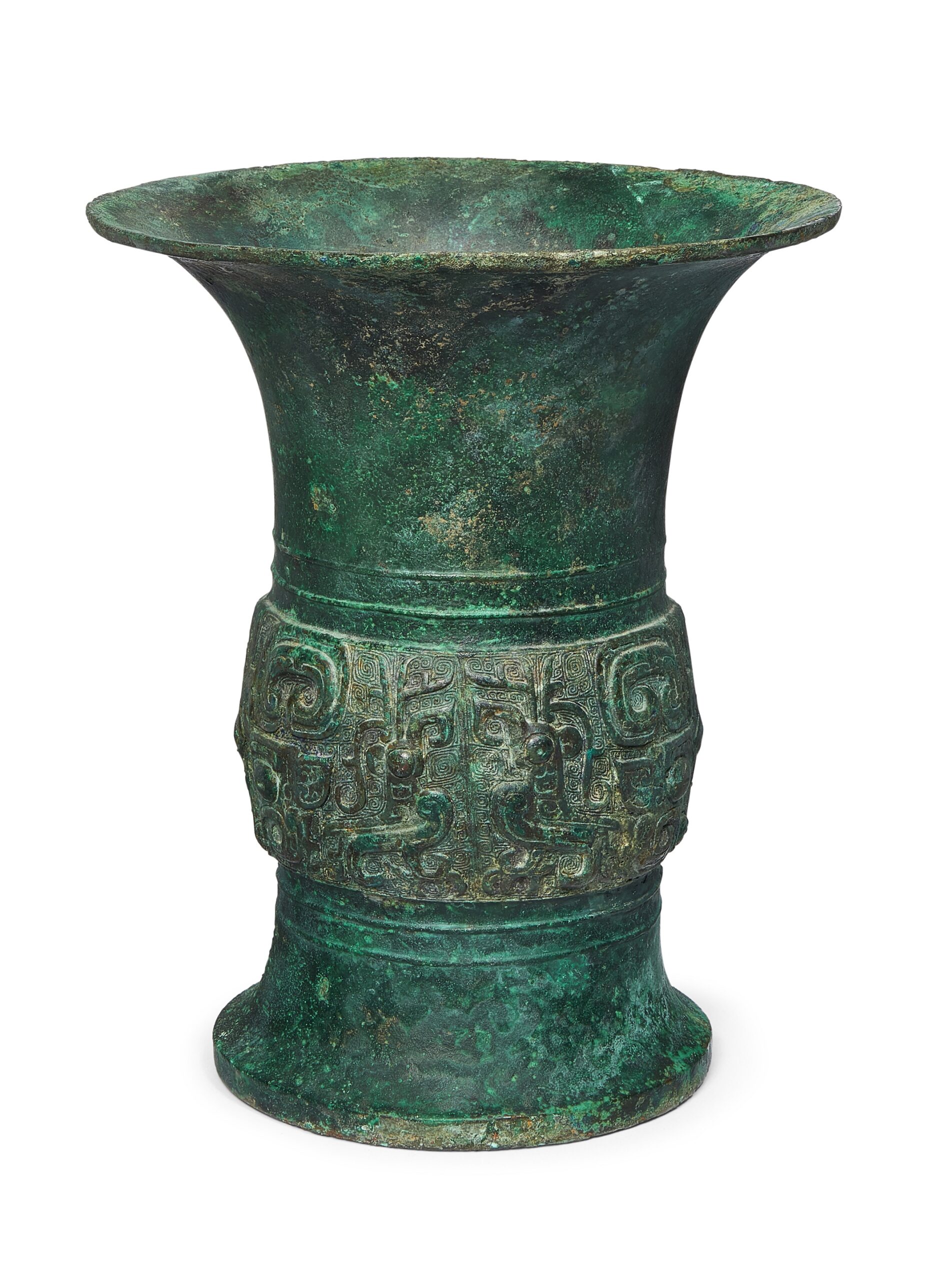 AN ARCHAIC BRONZE VESSEL, 'ZUN', LATE SHANG/ EARLY WESTERN ZHOU DYNASTY, 23.3cm high, 19cm diam., £50,000-£80,000
AN ARCHAIC BRONZE VESSEL, 'ZUN', LATE SHANG/ EARLY WESTERN ZHOU DYNASTY, 23.3cm high, 19cm diam., £50,000-£80,000
