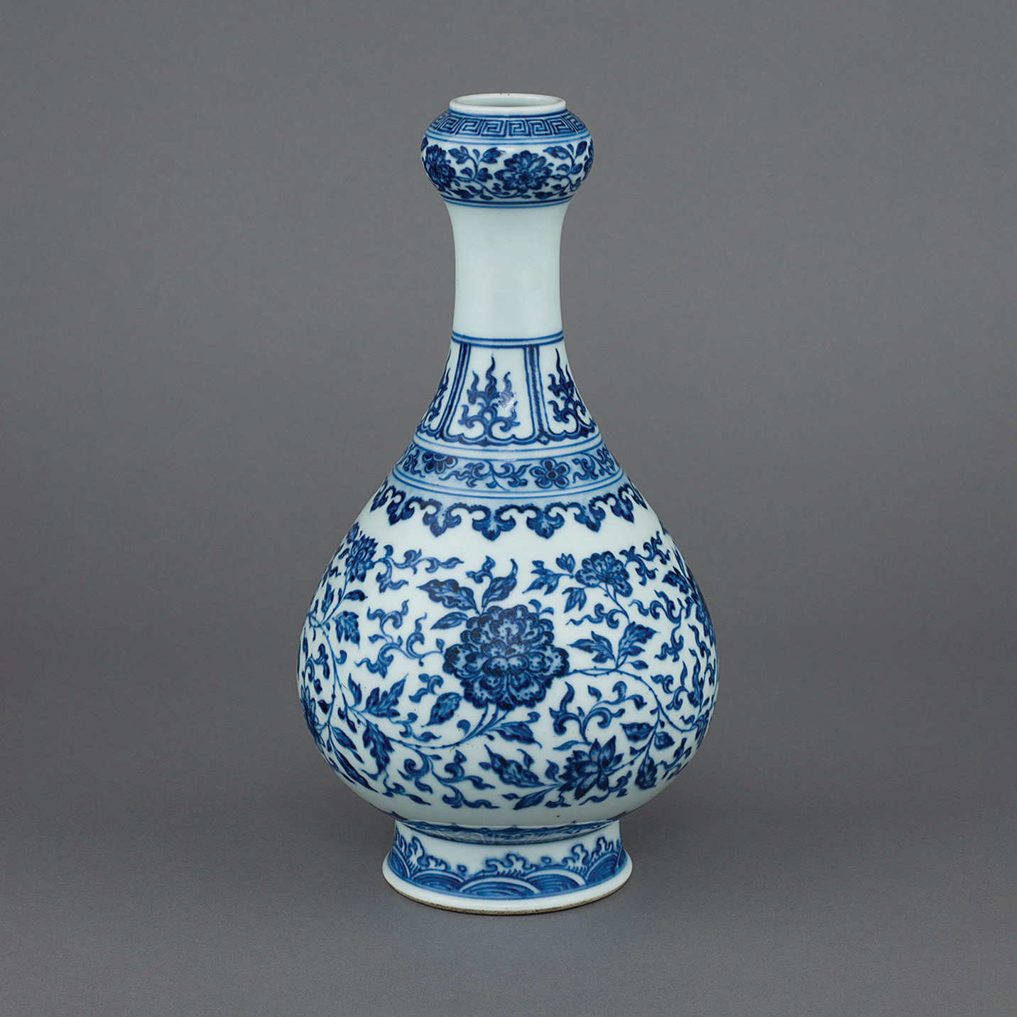 Chinese imperial porcelain blue and white bottle vase, painted with twelve seasonal blooms Chinese imperial porcelain blue and white bottle vase, painted with twelve seasonal blooms