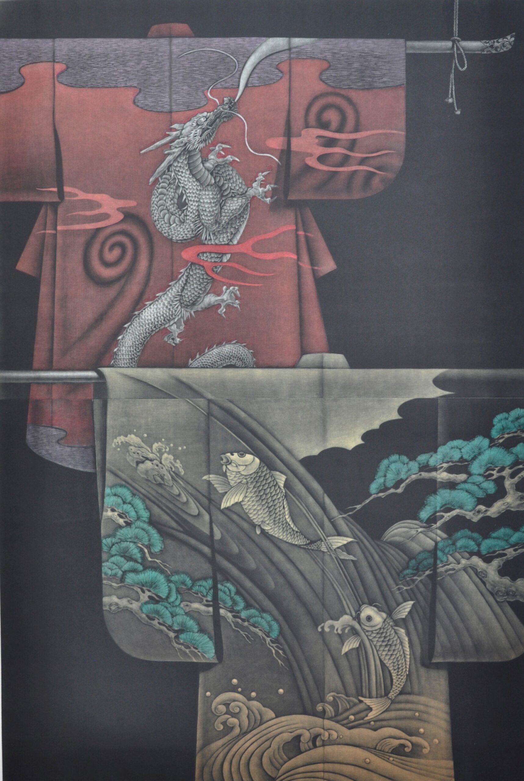 Katsunori Hamanishi - "Kimono - Ryu and Carp" (Diptych) - 2012, Mezzotint, Ed of 70, Sheet size 102 x 76 cm
