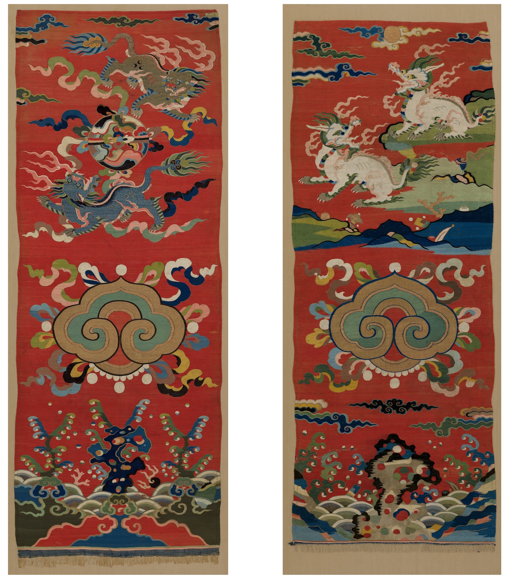Kesi chair covers, Ming dynasty, Wanli period, 1573-1619. 145 x 56 and 150 x 56 cm