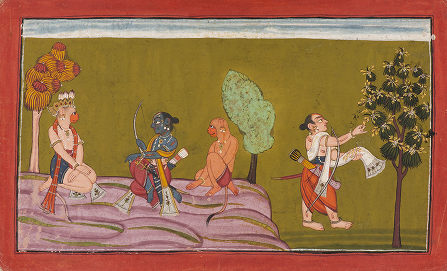 AN ILLUSTRATION TO THE SHANGRI RAMAYANA Kulu or Mandi, India Opaque pigment on paper Circa 1700 – 1710 AN ILLUSTRATION TO THE SHANGRI RAMAYANA Kulu or Mandi, India Opaque pigment on paper Circa 1700 – 1710