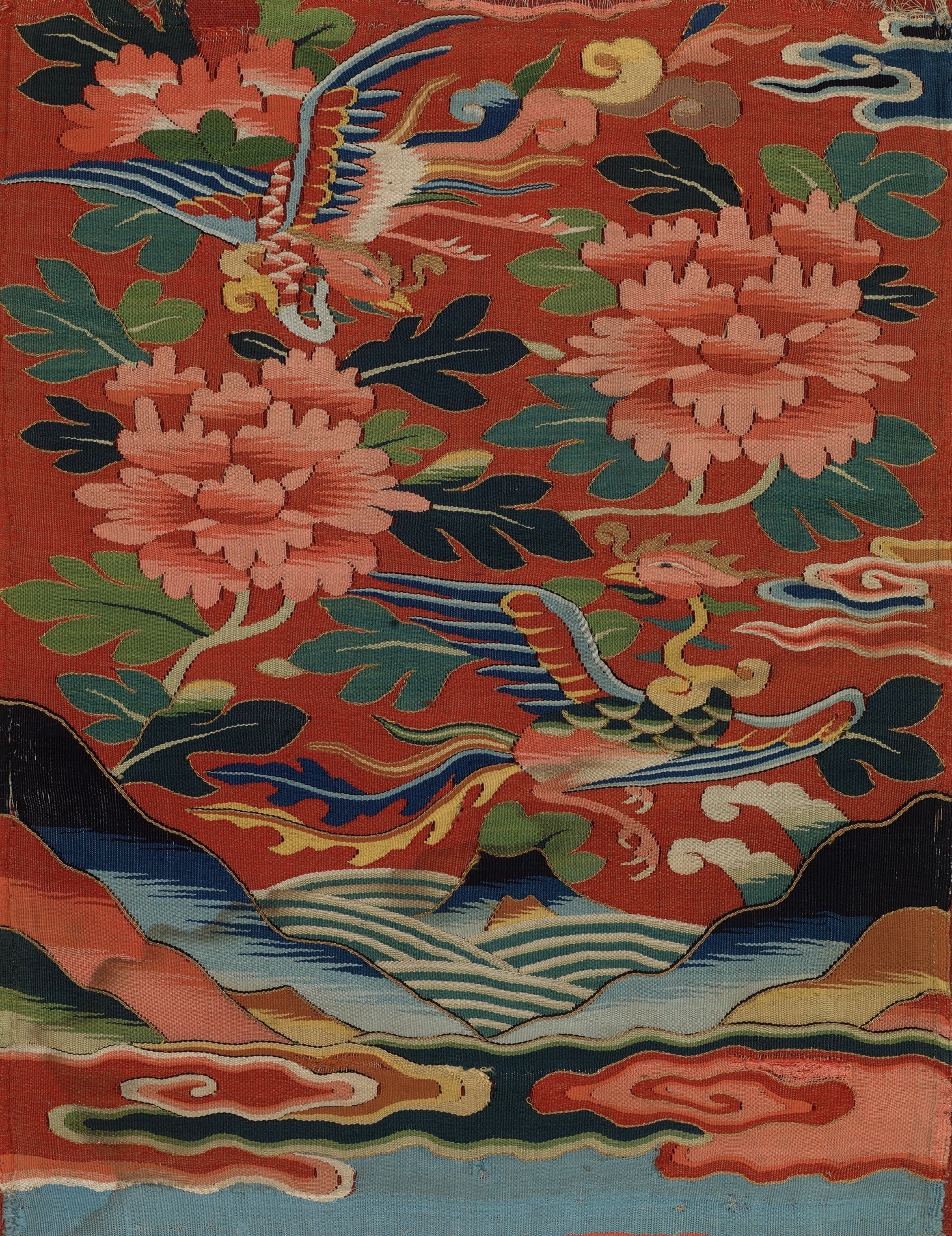 Pair of fenghuang amongst tree peonies, Ming dynasty, 15th/16th century. 36.5 x 27 cm
