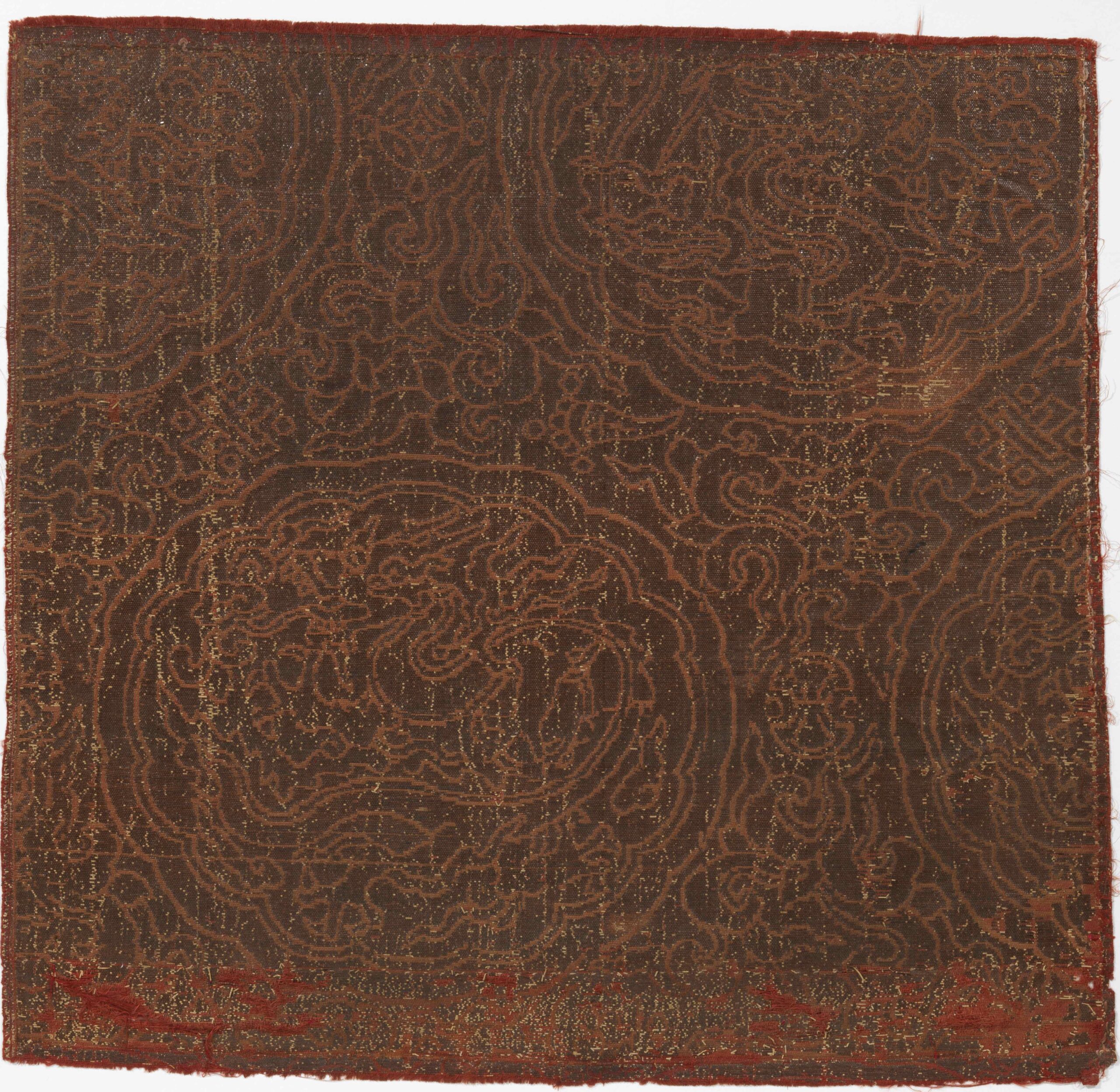 A silk dragon-medallion patterned square fragment