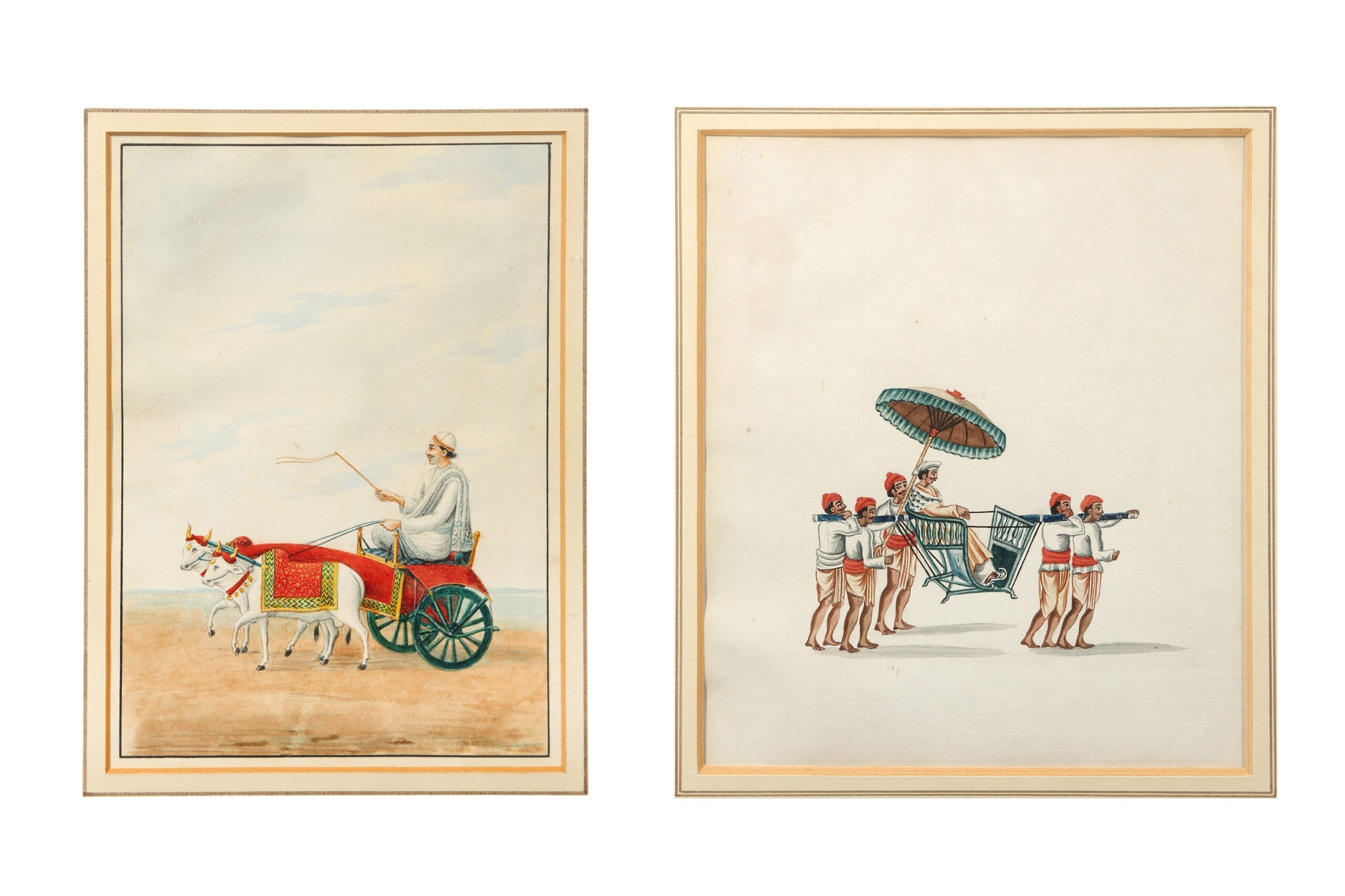 Lot 537. TWO COMPANY SCHOOL PAINTINGS OF TRADITIONAL INDIAN MEANS OF TRANSPORTATION Possibly Patna and Murshidabad, North-Eastern India, ca. 1830 - 1850. Estimate £800 - £1,200