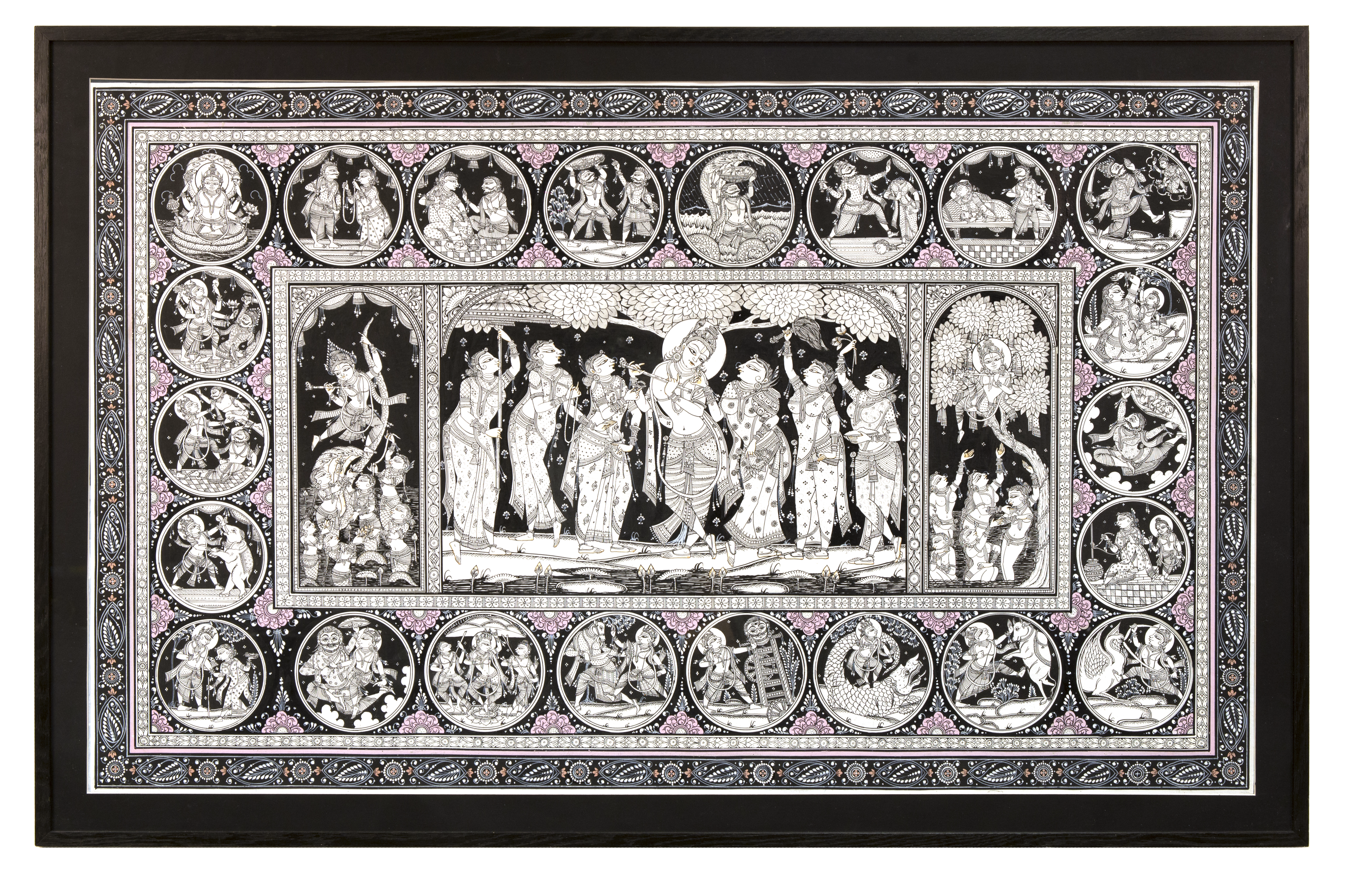 Pranab N Das, Oriya Pattachitra - Krishna and the Gopis, 2018, 71 x 112cm