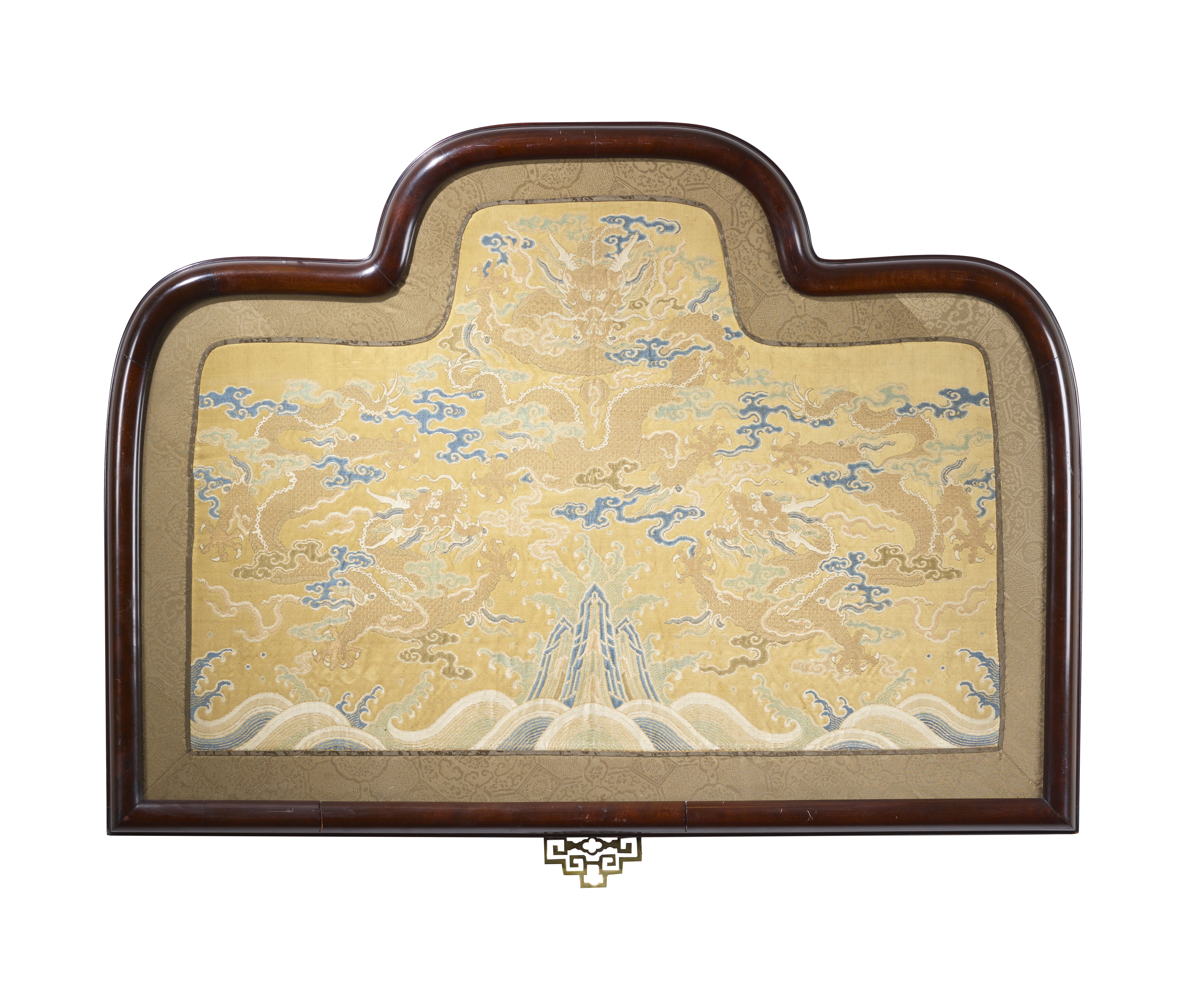Imperial yellow-ground silk brocade ‹dragon› throne cushion cover, Qing Dynasty, Qianlong Period