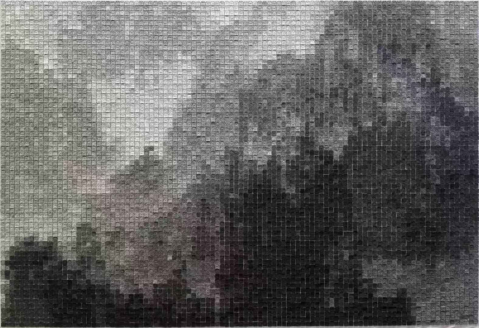 Lee Chun-Yi, Emoji Landscape, 2022, Artist hand-made paper, gunpowder, magnetic powder, 68x100cm