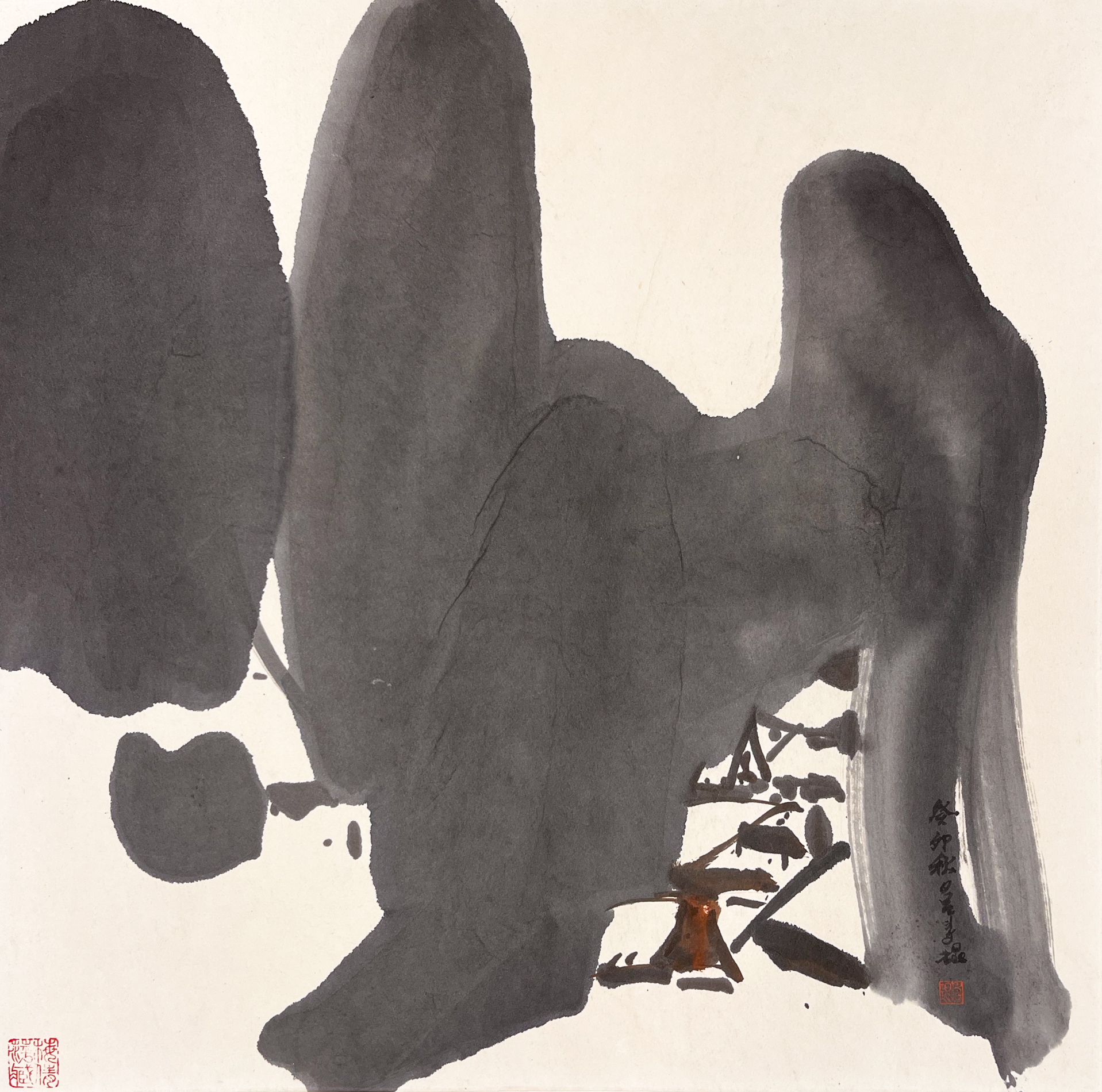 Lui Shou-Kwan, Abstract Landscape S63-12, 1963 Chinese ink & colour on rice paper, 46x46.5cm