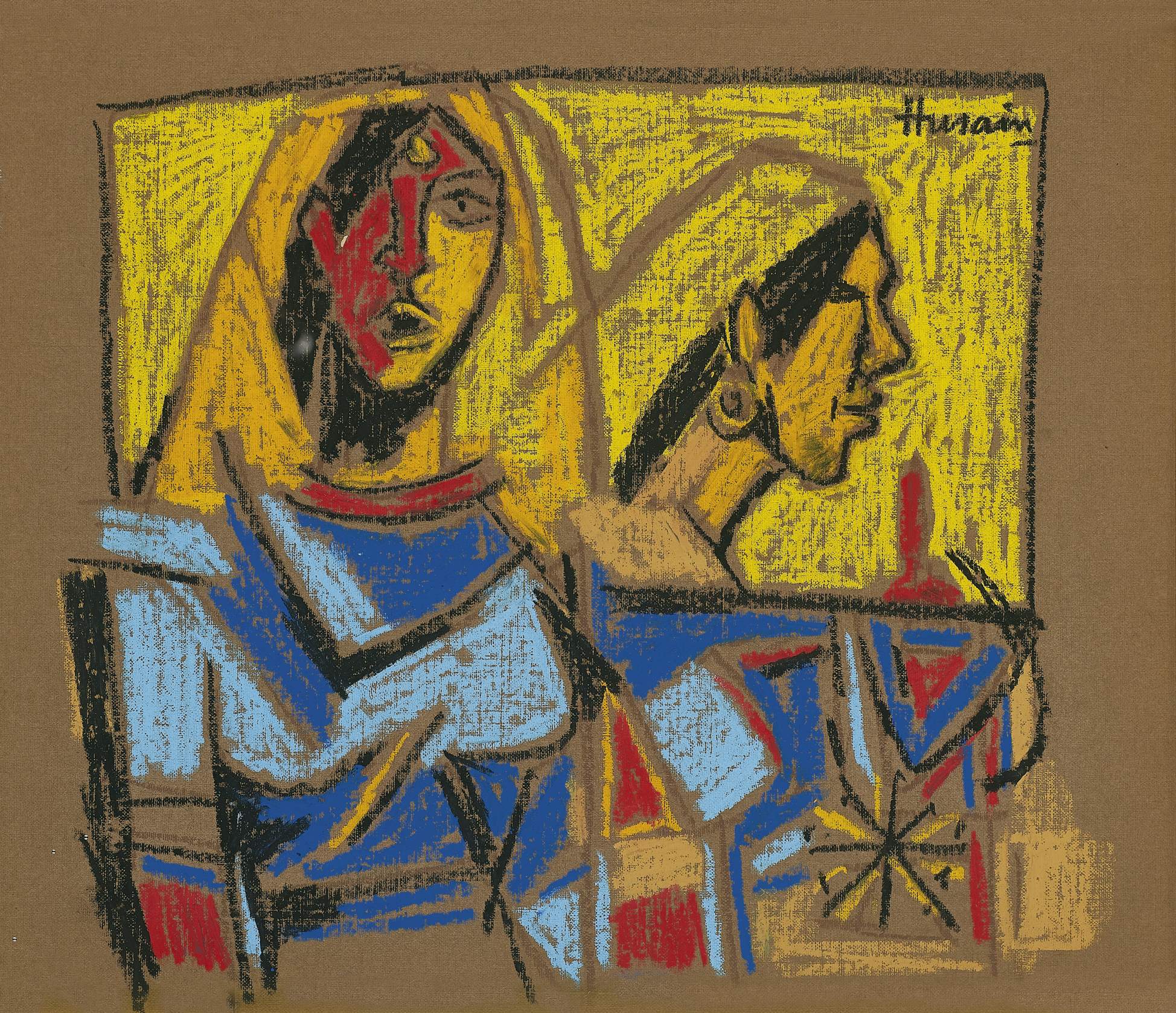 M. F. HUSAIN, Untitled (2 Women), Pastel on paper, 12 1/2 x 15 in.