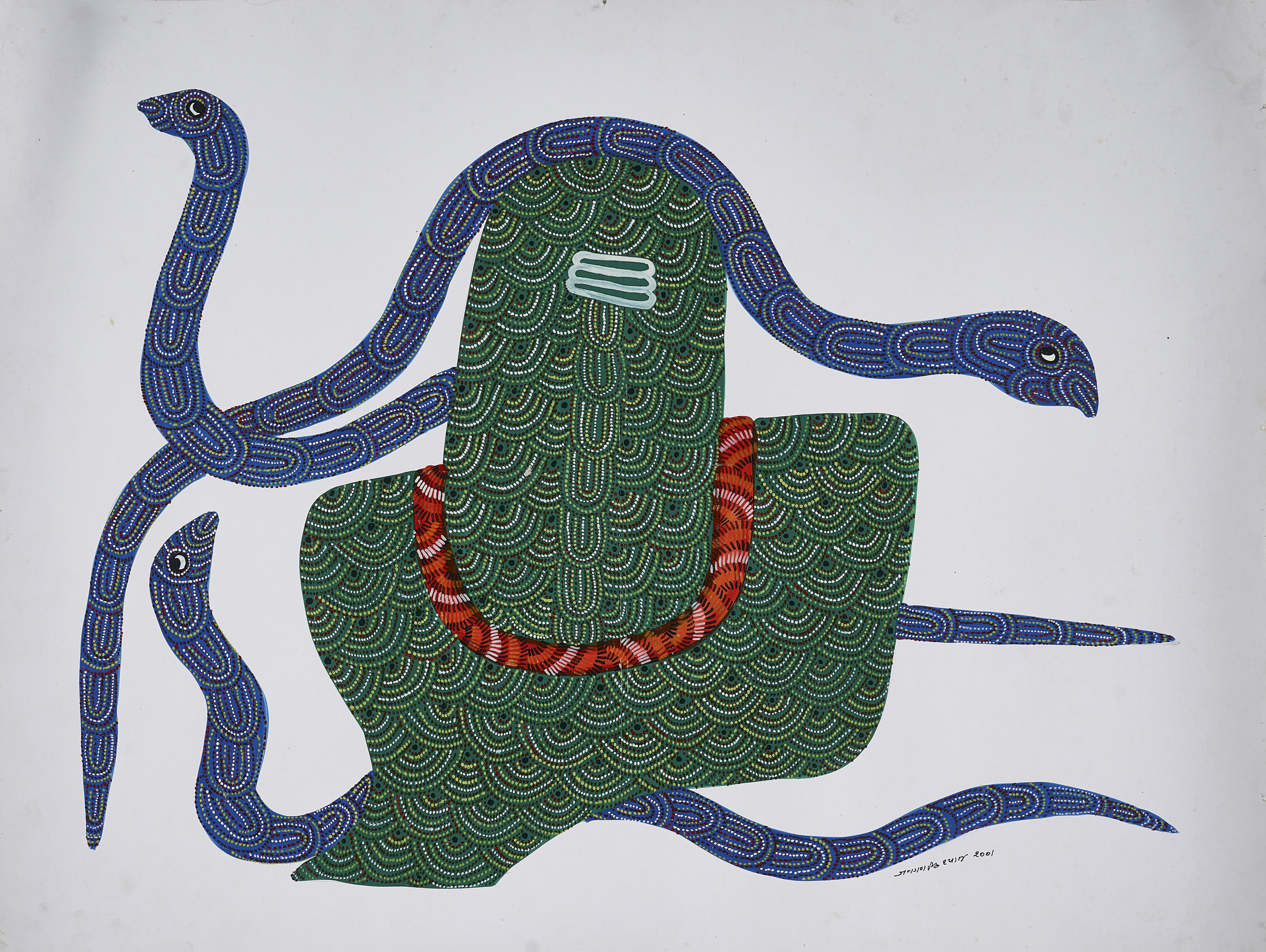 JANGARH SINGH SHYAM, Untitled (Lingam and snake), Acrylic on paper, 2001, 21 7/8 x 27 7/8 in.