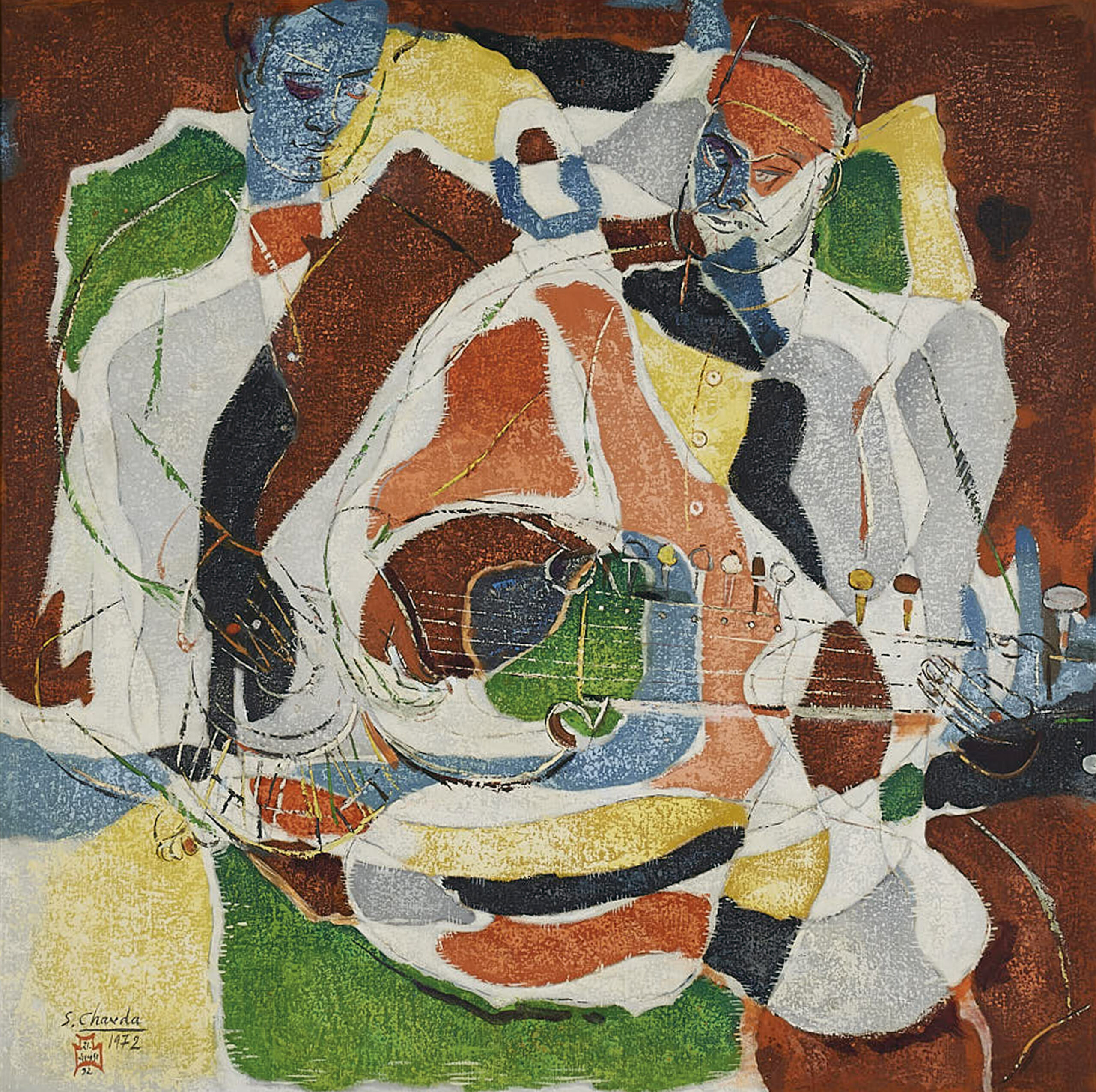 SHAIVAX CHAVDA, Music, Oil on canvas, 1972, 48 x 48 5/8 in.