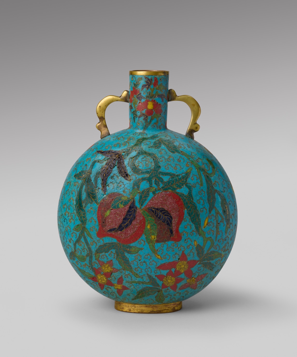 A cloisonné enamel 'peaches and pomegranate' moonflask, 'bianhu' (Ming dynasty, first half of the 17th century